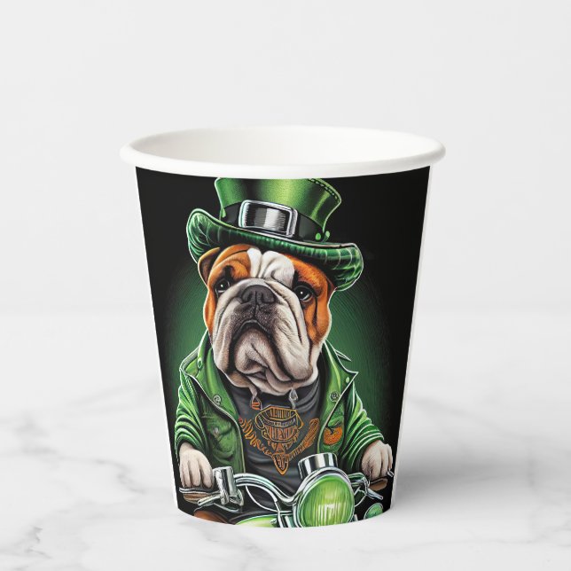 Gobelets En Papier Bulldog Driving Bike St. Patrick's Day (Recto)
