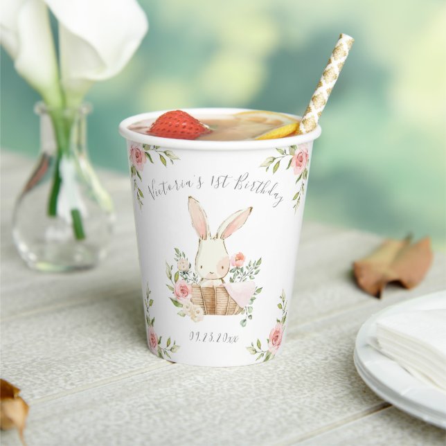 Gobelets En Papier Bunny rose 1er 1 fête d'anniversaire (Insitu)