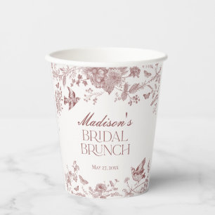 Gobelets En Papier Burgundy Toile Jouy Vintage Floral Bridal Brunch