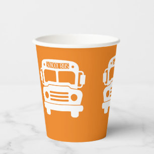 Gobelets En Papier Bus scolaire blanc sur Arrière - plan orange