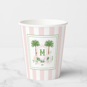 Gobelets En Papier Cabana Rayures Palm Beach Blason Monogramme Enclos