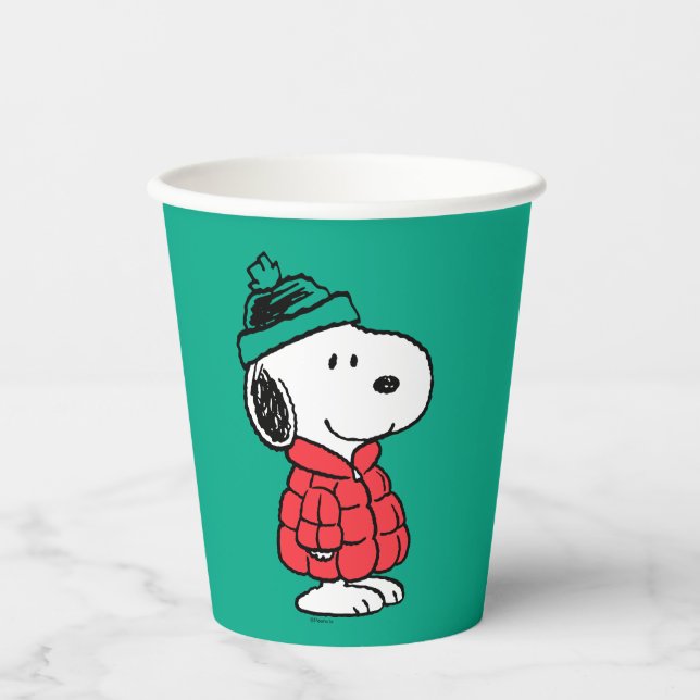 Gobelets En Papier cacahuètes | Snoopy Chat d'hiver et Casquette (Recto)