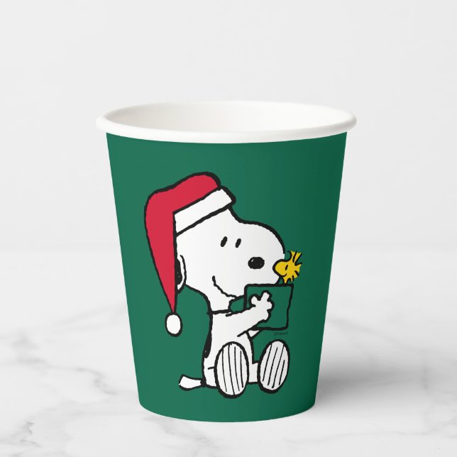 Gobelets En Papier cacahuètes | Snoopy Père Noël & Woodstock Cadeau (Recto)