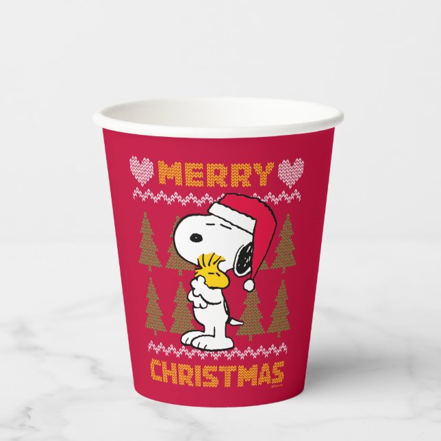Gobelets En Papier cacahuètes | Snoopy & Woodstock Santa Claus Hug (Recto)