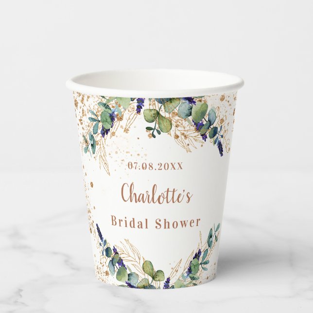 Gobelets En Papier Cadeau de mariage eucalyptus verdure monogramme pa (Recto)