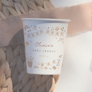 Gobelets En Papier Cafe Bebe Aquarelle Fête Prénatale Dessinée à la M