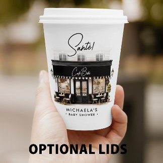 Gobelets En Papier Café Bébé Baby shower Paris noir et blanc