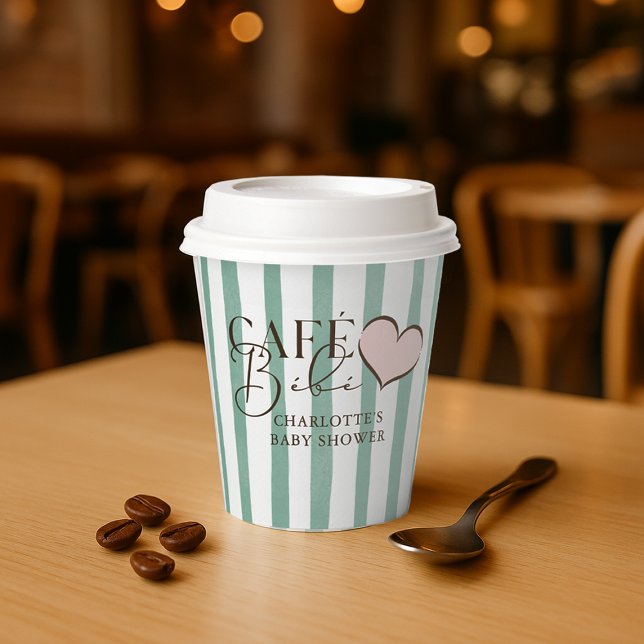 Gobelets En Papier Café Bébé Monnaie Café Gratuit Baby shower À Thème (Café Bébé Mint Striped Coffee Themed Baby Shower Paper Cups)
