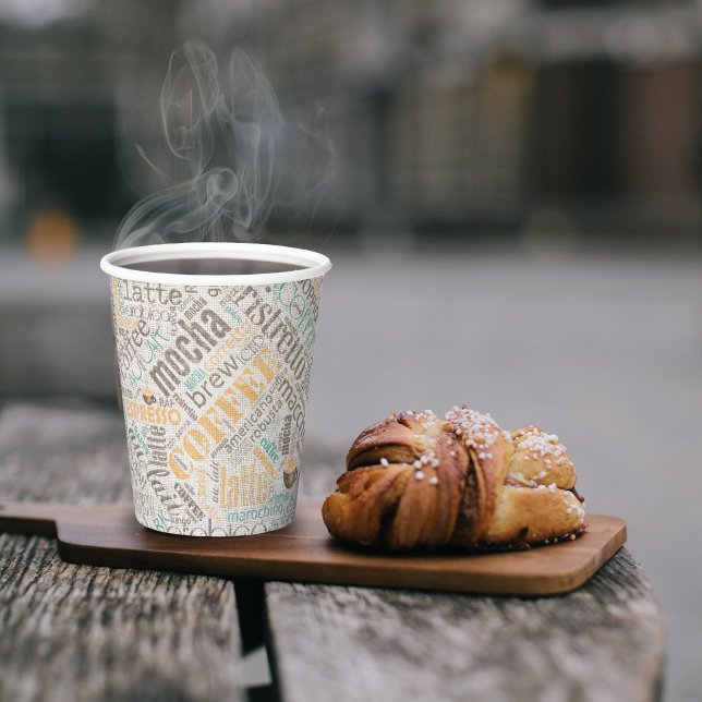 Gobelets En Papier Café sur Burlap Word Cloud Turquoise ID283 (Créateur téléchargé)