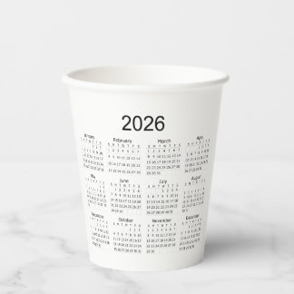 Gobelets En Papier Calendrier minimaliste simple 2026