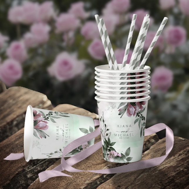 Gobelets En Papier Calligraphie Floral Mariage Mauve ID771 (Créateur téléchargé)