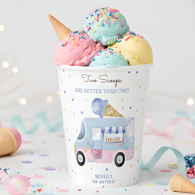 Gobelets En Papier Camion crème glacée 2 scoops deuxième anniversaire (Créateur téléchargé)