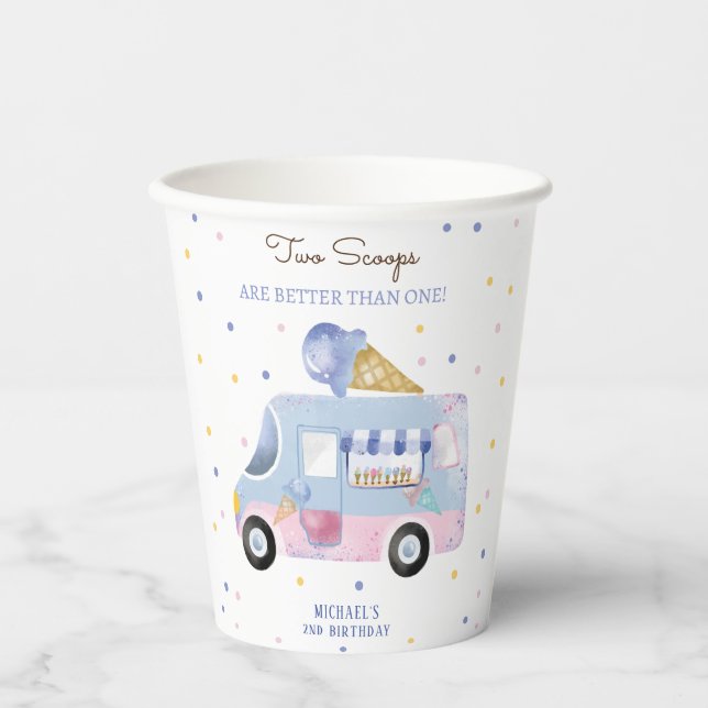 Gobelets En Papier Camion crème glacée 2 scoops deuxième anniversaire (Recto)