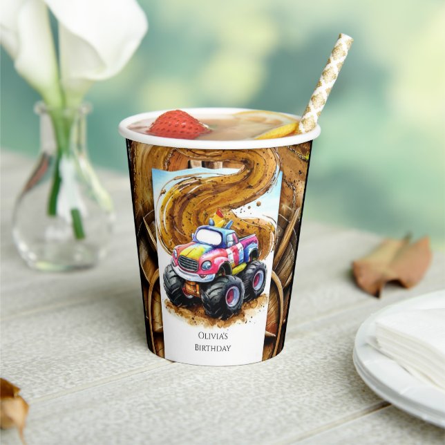 Gobelets En Papier Camion Monster Whimsical pour enfants Anniversaire (Insitu)