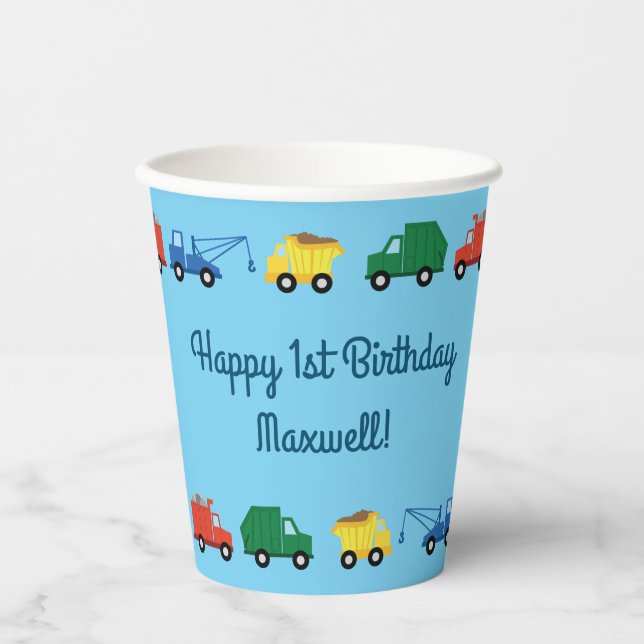 Gobelets En Papier Camions Voitures Cute 1er Anniversaire Fête Enfant (Recto)