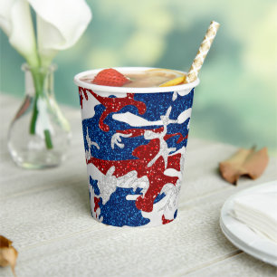 Gobelets En Papier Camo rouge, blanc et bleu 4 juillet Parties scinti