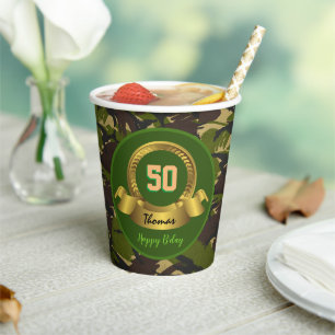 Gobelets En Papier Camouflage armée vert 50e anniversaire / fête de c