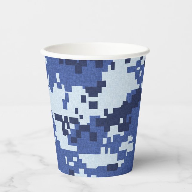 Gobelets En Papier Camouflage bleu Pixel (Recto)