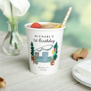 Gobelets En Papier Camper Camper Van Trees Camping 1er anniversaire