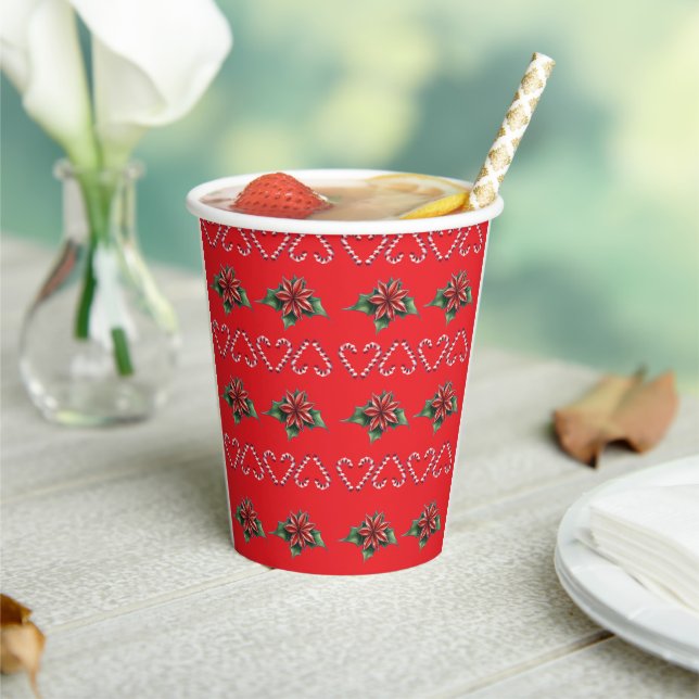 Gobelets En Papier Candy Cane Heart and Holly Pattern – Festive Chris (Insitu)