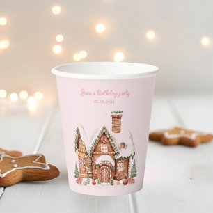 Gobelets En Papier Candy Gingerbread Maison rose Anniversaire