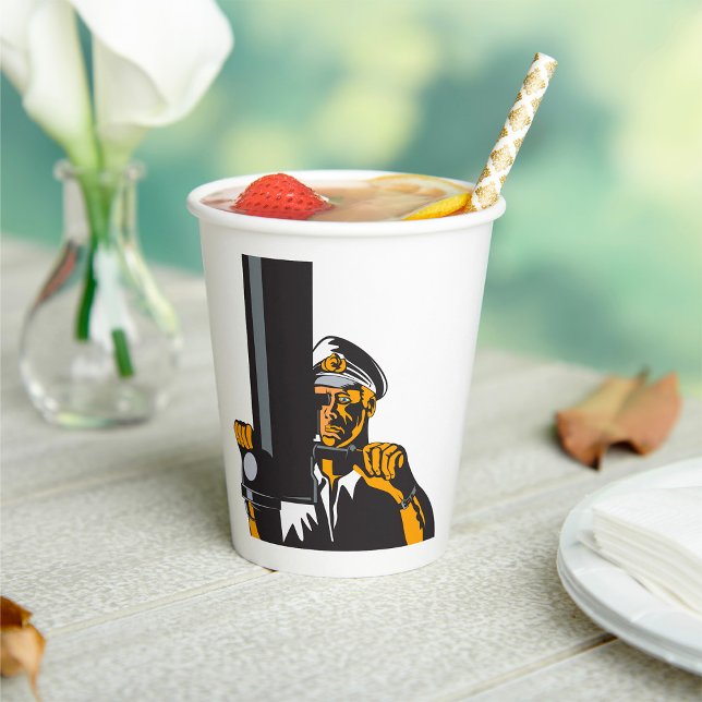 Gobelets En Papier Capitaine de sous-marin nautique utilisant un peri (Créateur téléchargé)