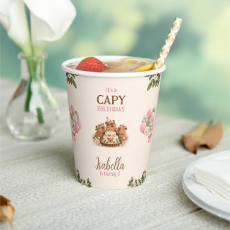Gobelets En Papier Capybara Capy Fête Anniversaire Mignon Rose Kawaii