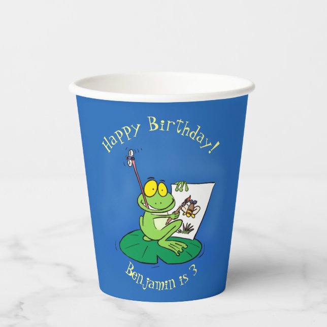 Gobelets En Papier Caricature amusante de grenouille verte (Recto)