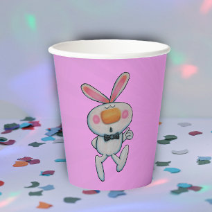 Gobelets En Papier Caricature blanc lapin pouces vers le haut Orange 