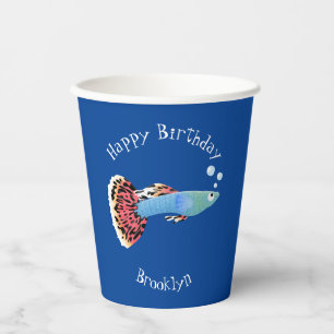 Gobelets En Papier Caricature de poisson tropical guppy très chic