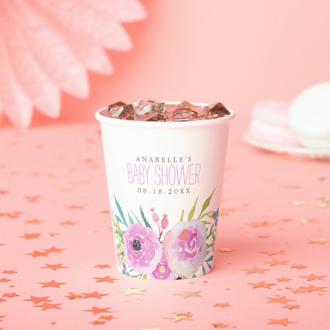 Gobelets En Papier Carré de Baby shower floral (Insitu)