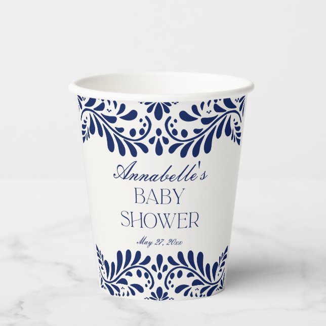 Gobelets En Papier Carreaux bleu Talavera Espagne Baby shower Fiesta (Recto)