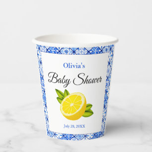 Gobelets En Papier Carrelage bleu italien Baby shower de citron médit