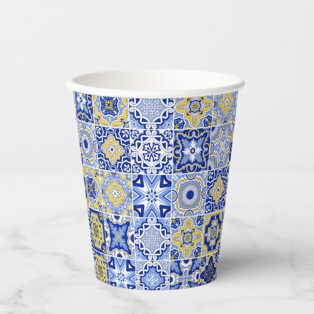 Gobelets En Papier Carrelage Bleu Méditerranéen & Tasse en papier Mar (Recto)