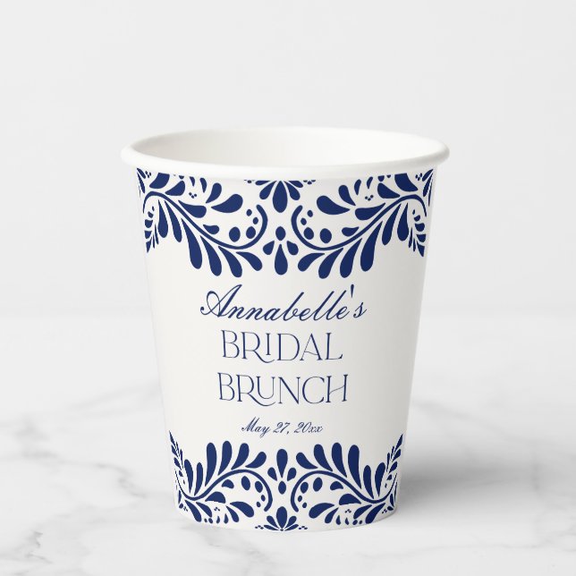 Gobelets En Papier Carrelage Talavera bleu Espagne Fiesta Bridal Brun (Recto)