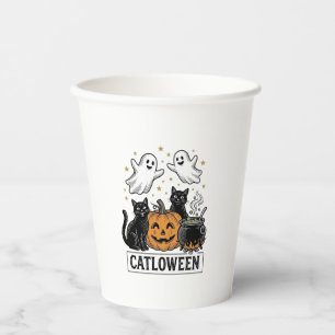 Gobelets En Papier Catloween Vintage Ghost Cat Halloween Shirt Design