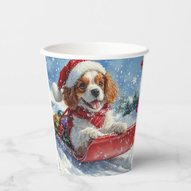 Gobelets En Papier Cavalier King Charles Spaniel Chien Sledge Noël (Recto)