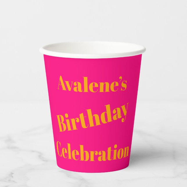 Gobelets En Papier Célébration d'anniversaire Bold Pink et Bright Ora (Recto)