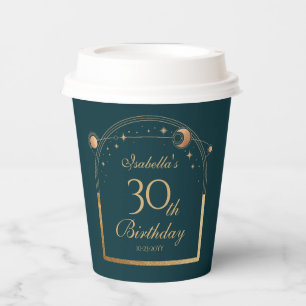 Gobelets En Papier Celestial Green Gold Sun Moon Stars 30e anniversai