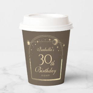 Gobelets En Papier Celestial Mocha Gold Sun Moon Stars 30e anniversai