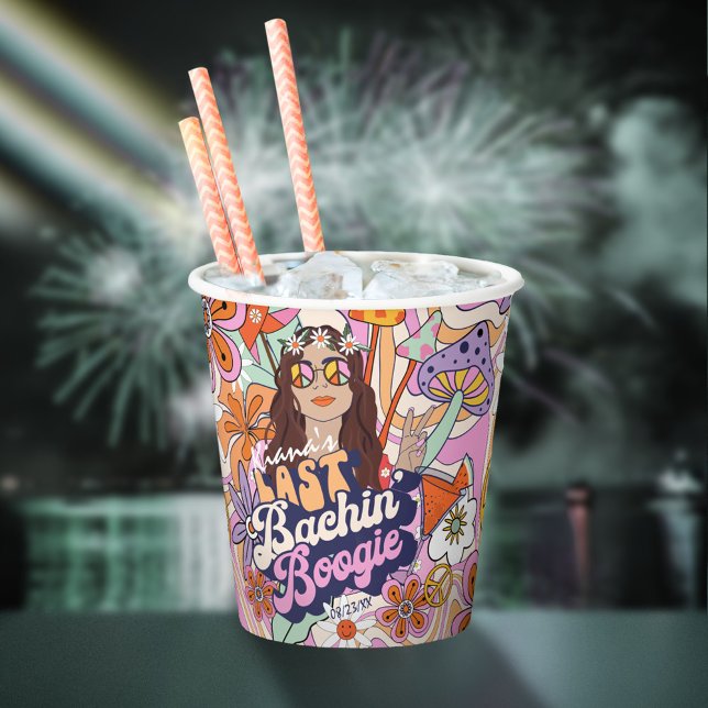 Gobelets En Papier Célibataire Groovy 70 Dernière Fête Avant le Maria (Créateur téléchargé)