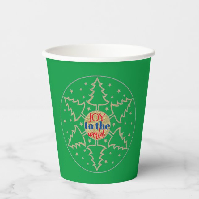 Gobelets En Papier Cercle de Noël des Arbres d'Or (Recto)