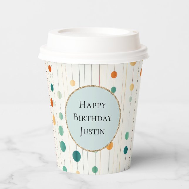 Gobelets En Papier Cercles et lignes de Tangérine Turquoise (Recto)