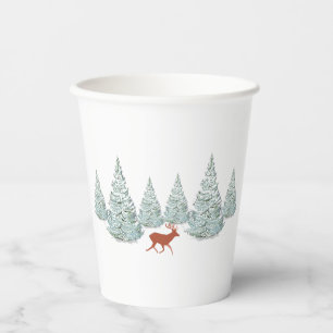 Gobelets En Papier Cerf Brown sous les épinettes neigeuses