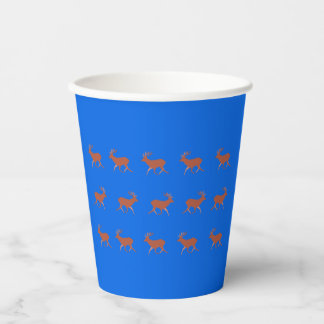 Gobelets En Papier Cerf Brun Marchant Motif Festif Bleu