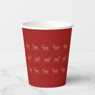Gobelets En Papier Cerf qui marche motif festif fond rouge brun