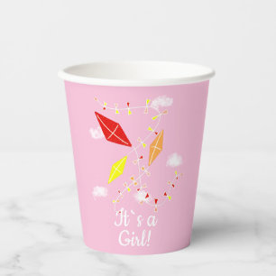 Gobelets En Papier Cerfs-volants en rose ciel C`est un Baby shower fé