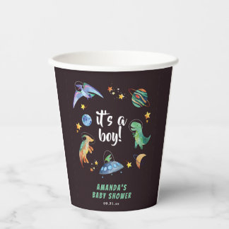 Gobelets En Papier C'est une fête de baby shower garçon espace dinosa