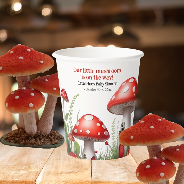 Gobelets En Papier Champignons rouges Baby shower des bois (Créateur téléchargé)