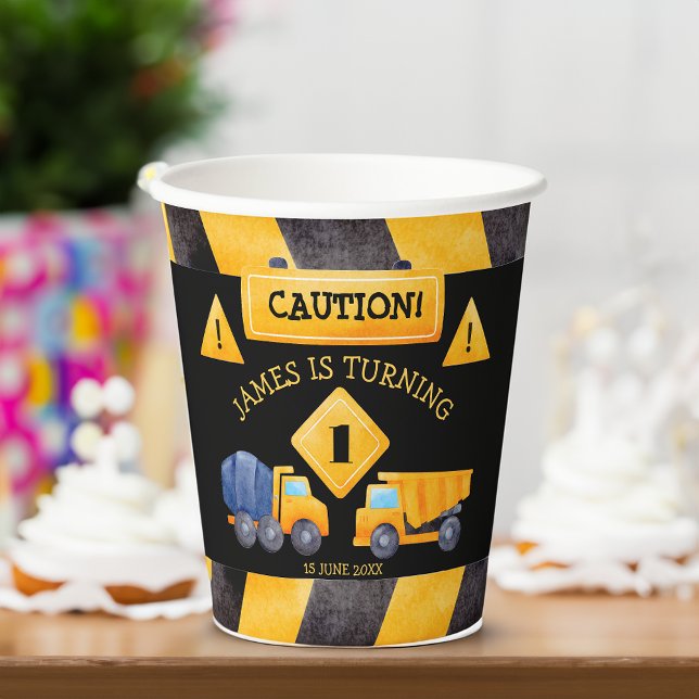 Gobelets En Papier Chariots de construction fête d'anniversaire (Construction trucks boys birthday party personalized printed paper cups customized party decor)